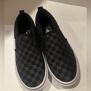 Vans Kids Black Checkered Slip-On Sneakers **New**